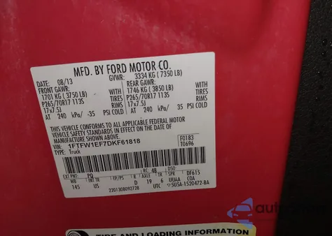 2013 Ford F-150 Xlt from USA, damaged, VIN 1FTFW1EF7DKF61818